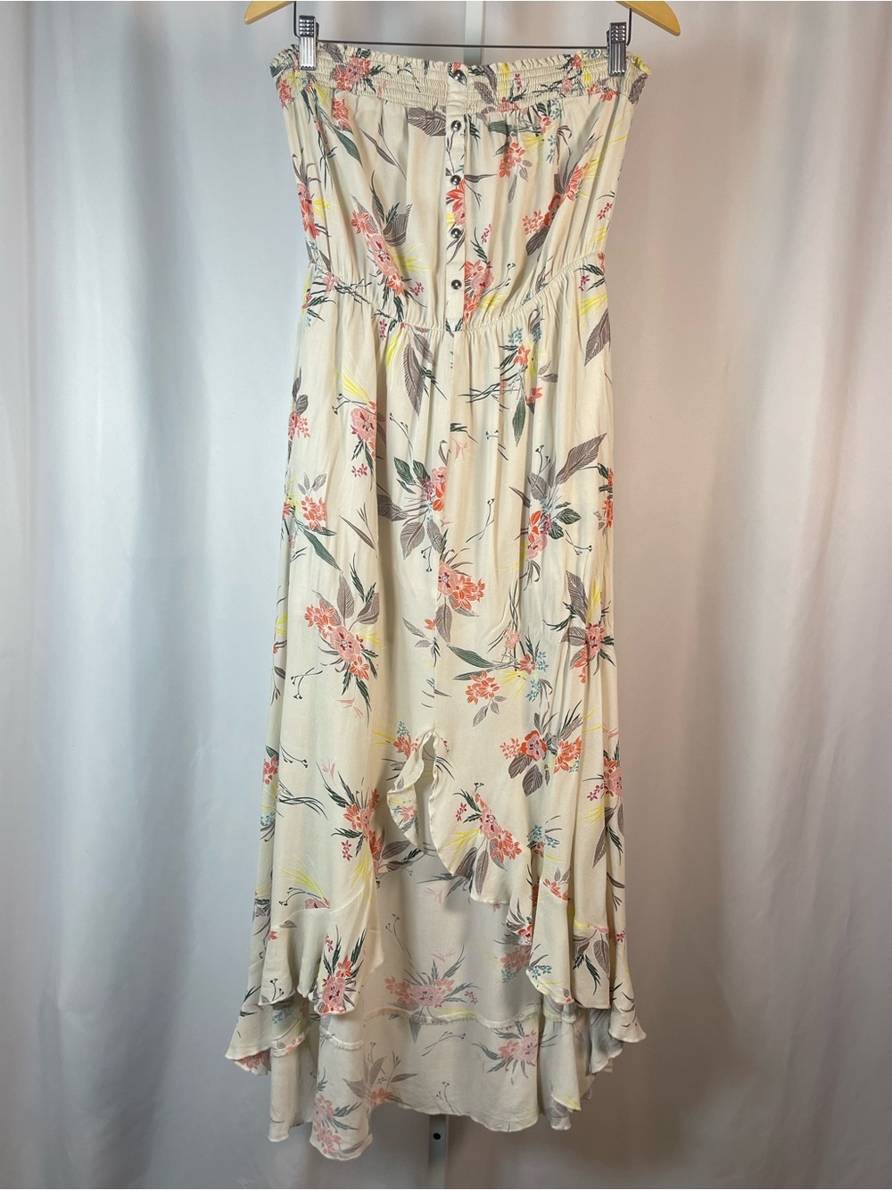Coco + Jaimeson Large Strapless Cream Floral High Low Dress Ruffle Tropical